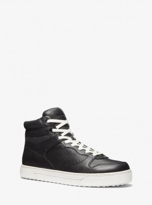 Adidasi Barbati Michael Kors Barett Leather High-Top Sneaker Negrii | 65LKDBEFC