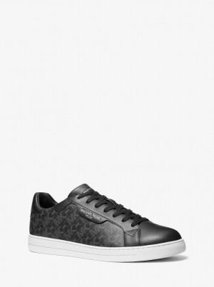 Adidasi Barbati Michael Kors Keating Empire Signature Logo and Leather Sneaker Negrii | 87YBOUICK