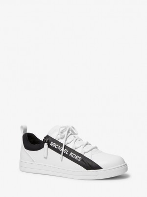 Adidasi Barbati Michael Kors Keating Leather and Mesh Zip-Up Sneaker Albi | 98LRHOTYZ