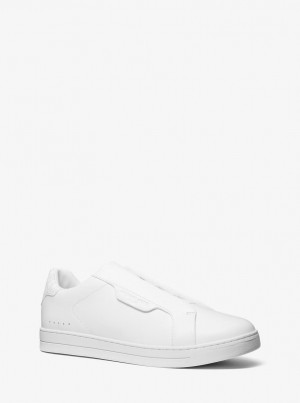 Adidasi Barbati Michael Kors Keating Leather Slip-On Sneaker Bright Wht | 35MKTPBWO