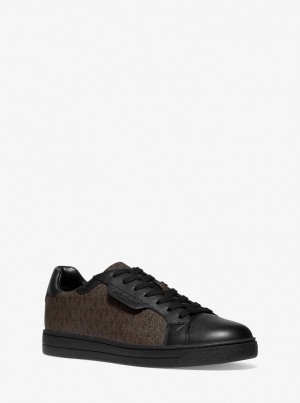 Adidasi Barbati Michael Kors Keating Logo and Leather Sneaker Maro | 60CONZPRH