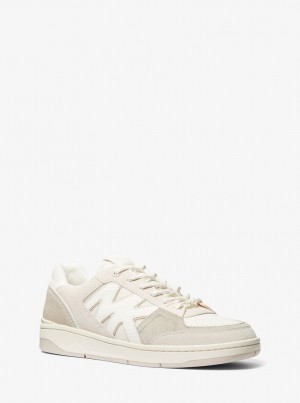 Adidasi Barbati Michael Kors Rebel Mixed-Media Sneaker Bej Colorati | 64ECHSVMA