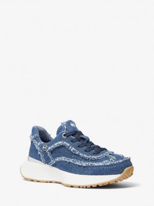 Adidasi Dama Michael Kors Ari Frayed Denim Trainer Albastri | 91GQTMDFU