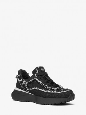 Adidasi Dama Michael Kors Ari Frayed Denim Trainer Negrii | 29OSBXTDY