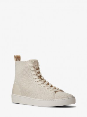 Adidasi Dama Michael Kors Edie Metallic Knit High-Top Sneaker Albi | 84ZUDHVIG