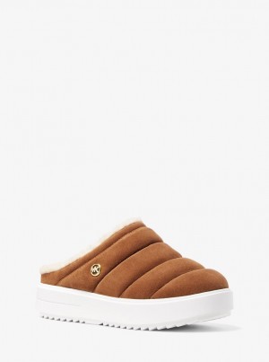 Adidasi Dama Michael Kors Emmett Quilted Suede Sneaker Mule Luggage | 08YNDWVKH