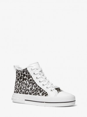 Adidasi Dama Michael Kors Evy Leopard Print Calf Hair High-Top Sneaker Negrii | 21ZBEJVTM