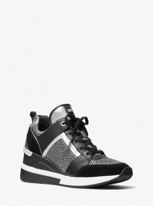 Adidasi Dama Michael Kors Georgie Leather and Glitter Chain-Mesh Trainer Gri Inchis | 17JEHWQLS