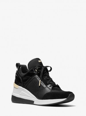 Adidasi Dama Michael Kors Georgie Nylon and Crocodile Embossed Leather Trainer Negrii | 10JUNSLRX