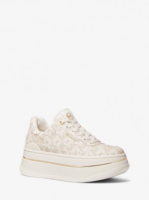 Adidasi Dama Michael Kors Hayes Empire Signature Logo Platform Sneaker Galbeni Deschis | 68JHBAUEV
