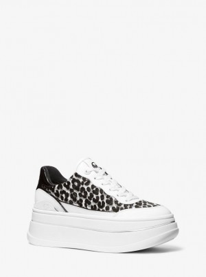 Adidasi Dama Michael Kors Hayes Leopard Print Calf Hair Platform Sneaker Negrii | 16EMUFING