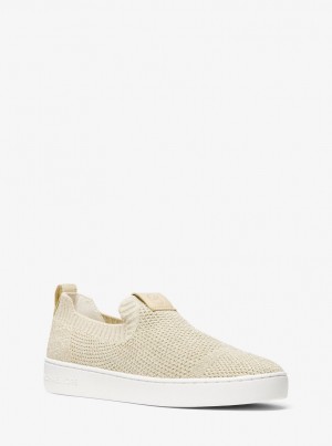 Adidasi Dama Michael Kors Juno Metallic Stretch Knit Slip-On Sneaker Aurii | 67QGMTSBH