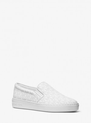 Adidasi Dama Michael Kors Keaton Logo Slip-On Sneaker Bright Wht | 38MWCYJAZ