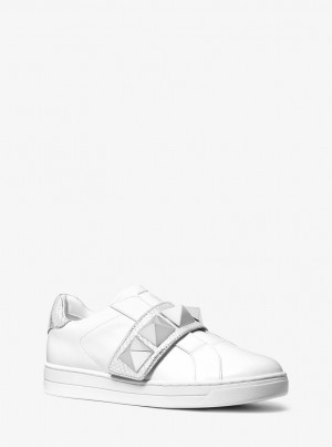 Adidasi Dama Michael Kors Kenna Studded Leather Sneaker Argintii | 04IZMLQXC