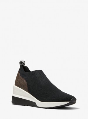 Adidasi Dama Michael Kors Mabel Stretch Knit and Signature Logo Slip-On Trainer Negrii | 36XILHWVE