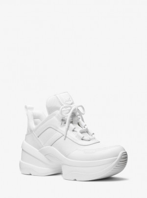 Adidasi Dama Michael Kors Olympia Canvas and Leather Trainer Albi | 08UFBEQYL