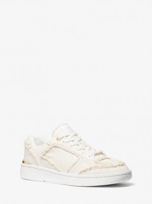Adidasi Dama Michael Kors Rebel Frayed Denim Sneaker Albi | 92JLWSAUE