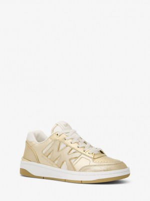 Adidasi Dama Michael Kors Rebel Metallic Leather Sneaker Aurii | 40GILUXPN