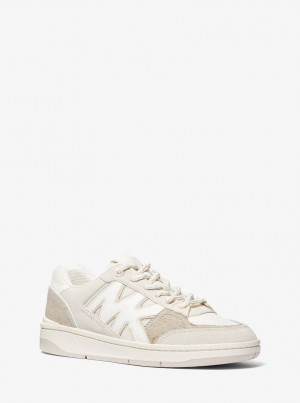 Adidasi Dama Michael Kors Rebel Mixed-Media Sneaker Bej Colorati | 09ATQNFDV