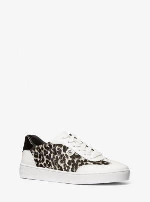 Adidasi Dama Michael Kors Scotty Leopard Print Calf Hair Sneaker Negrii | 40VITXLAK