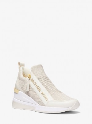 Adidasi Dama Michael Kors Willis Metallic Stretch Knit Trainer Champagne | 16PIGSNRH