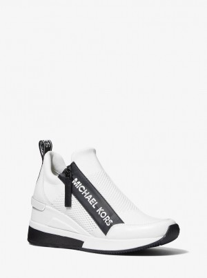 Adidasi Dama Michael Kors Willis Stretch Knit Trainer Albi | 86OULFNTV