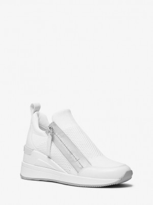 Adidasi Dama Michael Kors Willis Stretch Knit Trainer Albi | 36OALQNHY