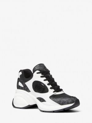 Adidasi Dama Michael Kors Zuma Empire Signature Logo and Mesh Trainer Negrii | 47TZJYHRI