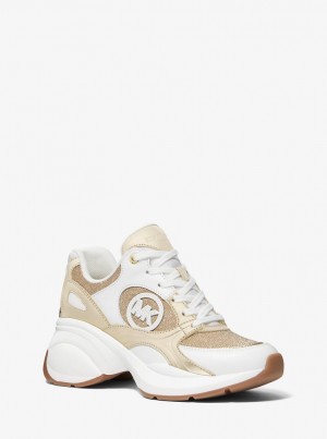 Adidasi Dama Michael Kors Zuma Glitter Chain Mesh and Metallic Trainer Aurii | 68XNVFCQG