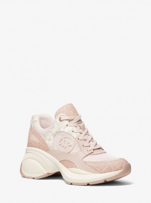 Adidasi Dama Michael Kors Zuma Two-Tone Empire Signature Logo and Mesh Trainer Ballet | 61PXFILKM