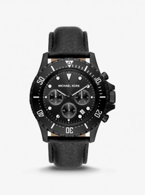 Black-tone Dama Michael Kors Oversized Everest Black-Tone and Leather Watch Negrii | 04FCTSGPQ