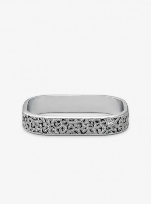 Bratari Dama Michael Kors Precious Metal-Plated Brass and Enamel Leopard Pave Bangle Argintii | 62PWMAONF