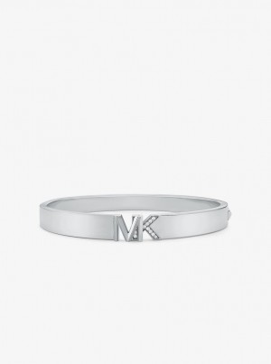 Bratari Dama Michael Kors Precious Metal-Plated Brass Pave Logo Bangle Argintii | 74TXIALGC