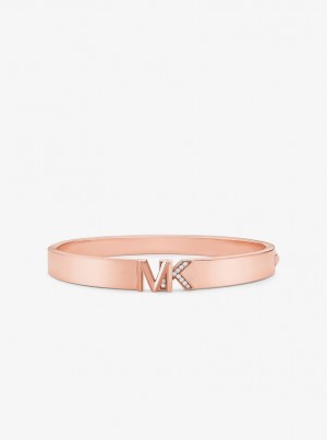 Bratari Dama Michael Kors Precious Metal-Plated Brass Pave Logo Bangle Roz Aurii | 09ALVXROH