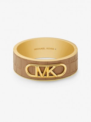 Bratari Dama Michael Kors Precious Metal-Plated Brass and Crocodile Embossed Empire Logo Bangle Bej | 93VEDSQMI