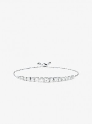 Bratari Dama Michael Kors Precious Metal-Plated Sterling Silver Cubic Zirconia Slider Bracelet Argintii | 95PCBKGAX
