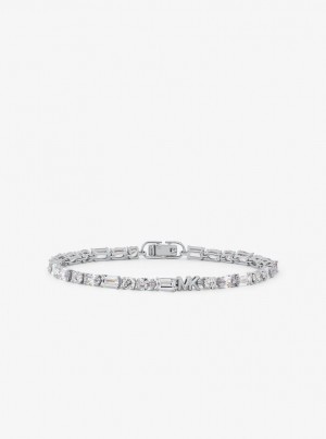 Bratari Dama Michael Kors Precious Metal-Plated Sterling Silver Cubic Zirconia Tennis Bracelet Argintii | 96UNRGTSV