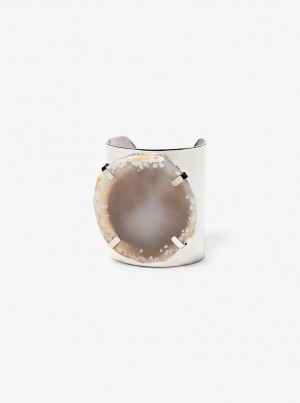 Bratari Dama Michael Kors Precious Metal-Plated Brass and Agate Cuff Argintii Gri Maro | 98QROVCYE