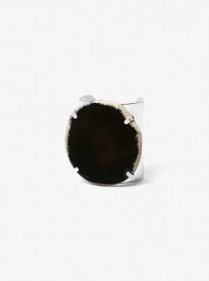 Bratari Dama Michael Kors Precious Metal-Plated Brass and Agate Cuff Negrii Argintii | 12SYQMZOJ