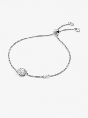 Bratari Dama Michael Kors Precious Metal-Plated Sterling Silver Pave Halo Slider Bracelet Argintii | 13XEKHRNU