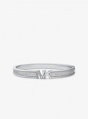 Bratari Dama Michael Kors Precious Metal-Plated Brass Pave Logo Bangle Argintii | 41AWLIXMK