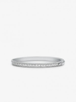 Bratari Dama Michael Kors Precious Metal-Plated Sterling Silver Pave Bangle Argintii | 42YUHNOEC