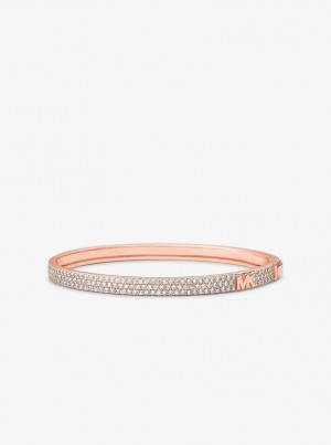 Bratari Dama Michael Kors Precious Metal-Plated Sterling Silver Pave Logo Bangle Roz Aurii | 48WBMIQSJ