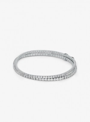 Bratari Dama Michael Kors Precious Metal-Plated Brass Double Wrap Tennis Bracelet Argintii | 51LXVMTZU