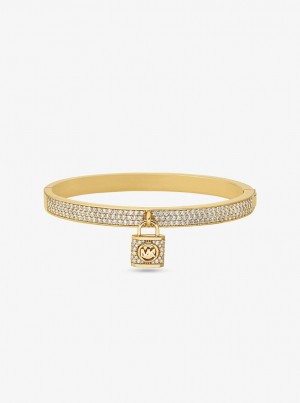 Brățări Dama Michael Kors Precious Metal-Plated Brass Pave Lock Bangle Aurii | 64RMJOBQS