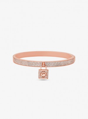 Brățări Dama Michael Kors Precious Metal-Plated Brass Pave Lock Bangle Roz Aurii | 10BEQDIXJ