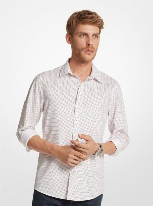 Camasa Barbati Michael Kors Slim-Fit Printed Stretch Shirt Albi | 83XNDPZFE