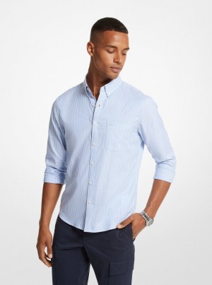 Camasa Barbati Michael Kors Striped Stretch Cotton Shirt Albastri | 21LFZXJYC