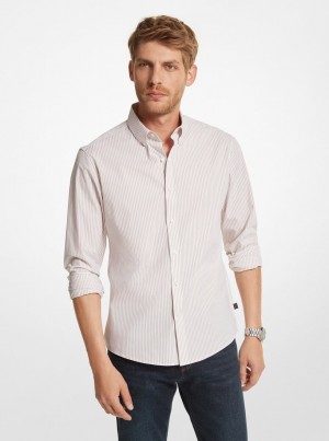 Camasa Barbati Michael Kors Striped Stretch Cotton Shirt Kaki | 48UZWILKC