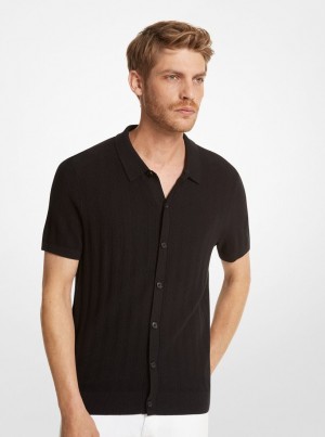 Camasa Barbati Michael Kors Textured Cotton Blend Shirt Negrii | 04IOHBKCY